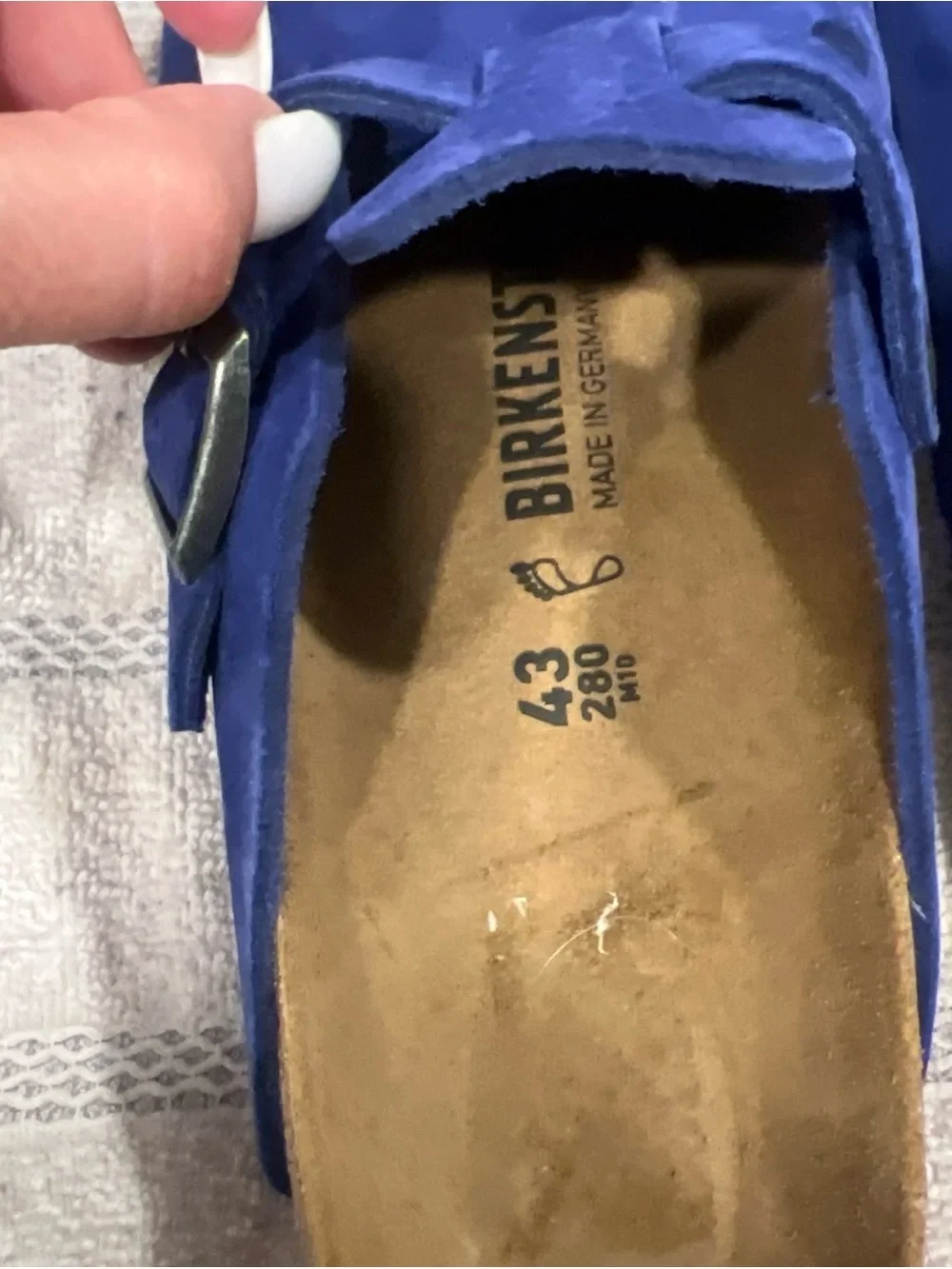 Birkenstock Blue Suede Clog Sandals Buckle Slip-On Solid Casual US 10
